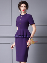 Purple Short Sleeve Mother Of The Bride Dress