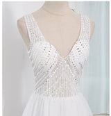 Blue Tulle V-neck Beading Prom Dress