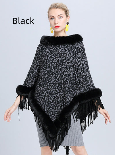 Knitted Fringed Pullover Cloak Shawl