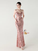 Mermaid Sequins Spaghetti Straps Beading Prom Dress