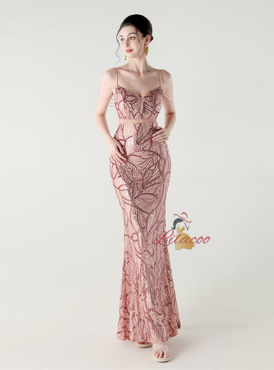 Mermaid Sequins Spaghetti Straps Beading Prom Dress