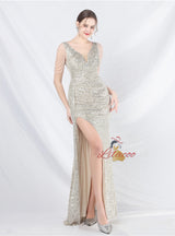 V-neck Mermaid Sequins Beading Prom Dress