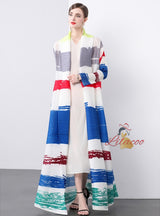 Women Fold Loose Large Print Long Coat
