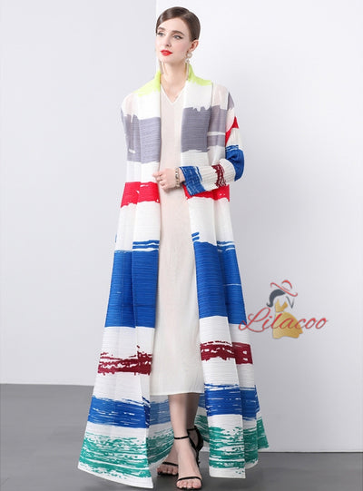 Women Fold Loose Large Print Long Coat