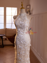 White Mermaid Lace Backless Wedding Dress