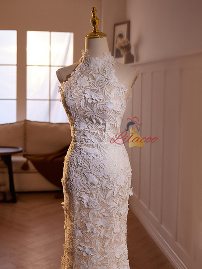 White Mermaid Lace Backless Wedding Dress