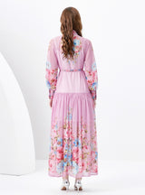 Lantern Long Sleeve Slim Printed Dress