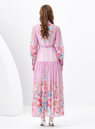 Lantern Long Sleeve Slim Printed Dress