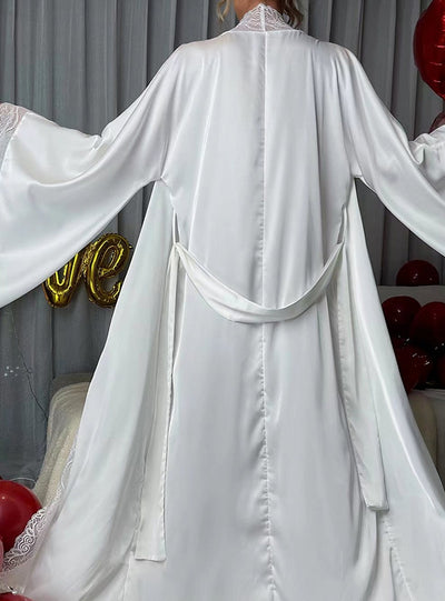 Satin Lace Long Sleeve Pajamas Bathrobe