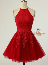 Royal Blue Tulle Halter Appliques Homecoming Dress