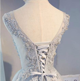 Gray V-neck Tulle Appliques Homecoming Dress