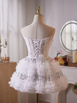 White Tulle Sequins Homecoming Dress