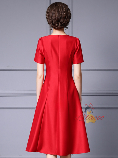Red Satin Short Sleeve Mother Of The Bride Dress