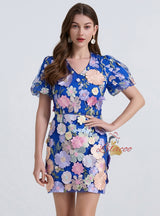 Short Sleeve  Flower Lace Short Party Dress