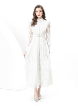 Retro Breasted Slim Waist Lace Dress