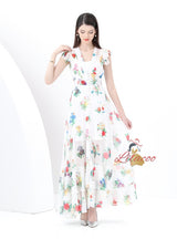Retro Deep V-neck Floral Long Dress