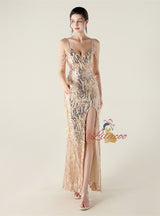 Mermaid Sequins Spaghetti Straps Feather Prom Dress
