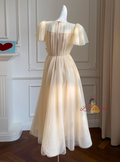 Fashion Round Neck Gauze Pleats Dress