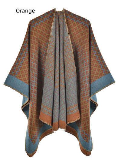 Geometric Diamond Shawl Coat Knitted Cloak