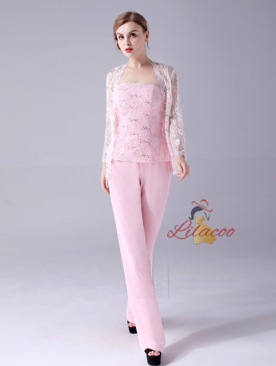 Pink 3 Piece Lace Mother Of The Bride Dress