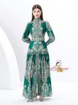 Palace Lantern Sleeve Button Print Dress