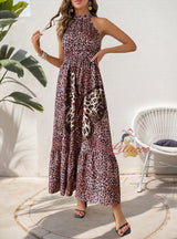 Elegant Sleeveless Butterfly Leopard Print Dress