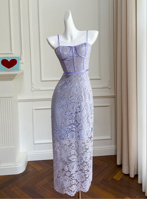 Purple Sequins Spaghetti Straps Prom Dress