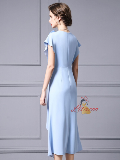 Light Blue Chiffon 3D Flower Mother Of The Bride Dress