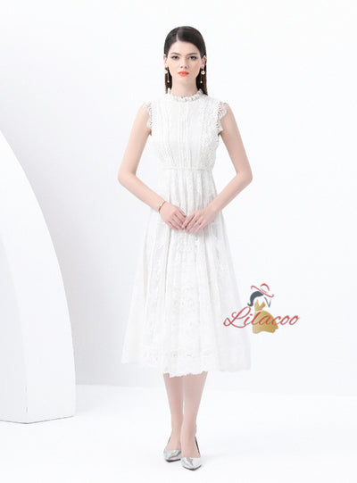 Lace Round Neck Sleeveless Slim Dress