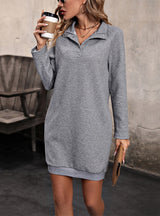 Long Sleeve Solid Color Short Dress