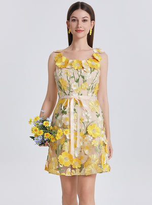 Flower Embroidered Suspender Dress