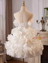 White Tulle 3D Flower Wedding Dress