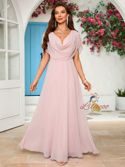 Women V-neck Chiffon Prom Dress
