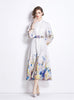 Retro Standing Lantern Sleeve Printed Long Sleeve Dress