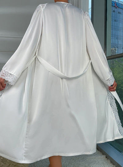 Lace Long Sleeve Satin Nightgown