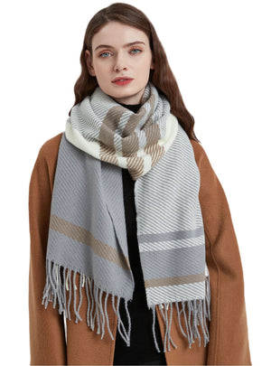 Plaid Fringed Scarf Shawl