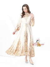 Retro Stand-up Printed Long Dress