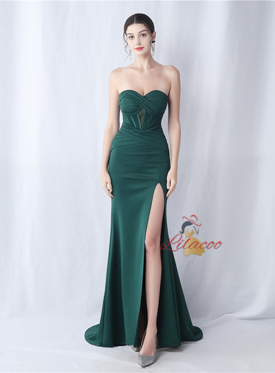 Mermaid Strapless Pleats Split Prom Dress