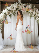 White Mermaid Lace Straps Wedding Dress