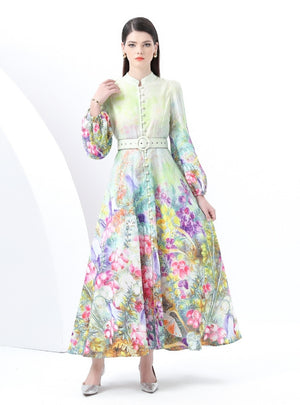 Double-breasted Lantern Sleeve Dress