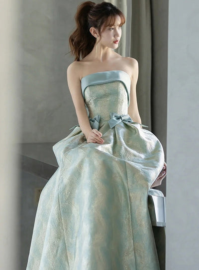 A-Line Print Strapless Bow Prom Dress