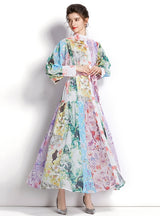 Long Sleeve Printed Shirt Long Dress