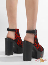 Retro Fishmouth Black and Red Lace Roman Platform High Heels