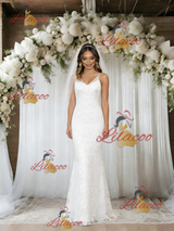 White Mermaid Lace Straps Wedding Dress