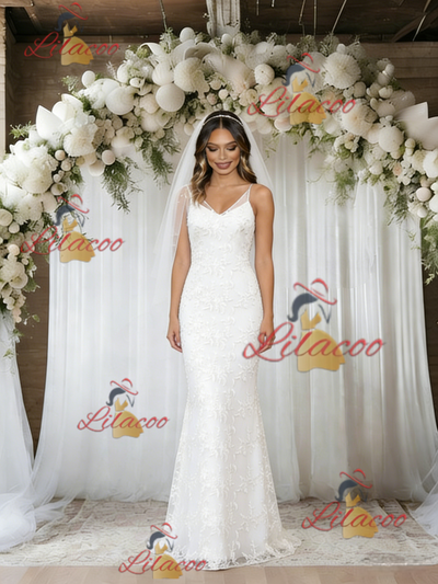 White Mermaid Lace Straps Wedding Dress
