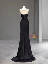 Black Mermaid Satin Pleats Prom Dress