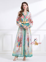 Retro Palace Printed Breasted Dress