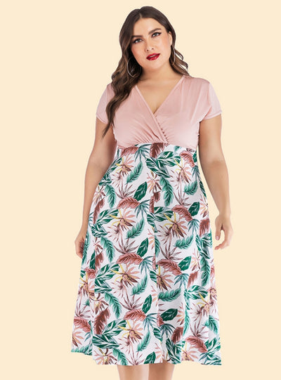 Short Sleeve V-neck Chiffon Printed Dress