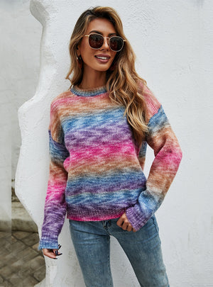 Women Rainbow Pullover Color Sweater