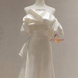 White Satin Strapless Bow Wedding Dress